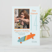 Kleurrijke Skateboard foto uitnodiging (Staand voorkant)