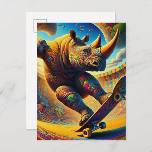 Kleurrijke Skateboarden Rhino Briefkaart (Voorkant / Achterkant)