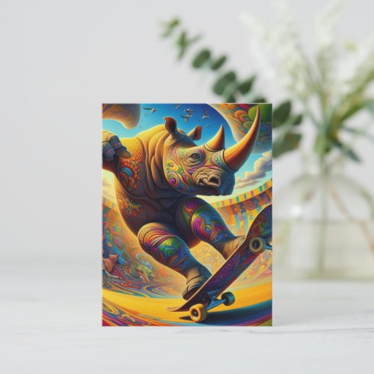 Kleurrijke Skateboarden Rhino Briefkaart (Staand voorkant)
