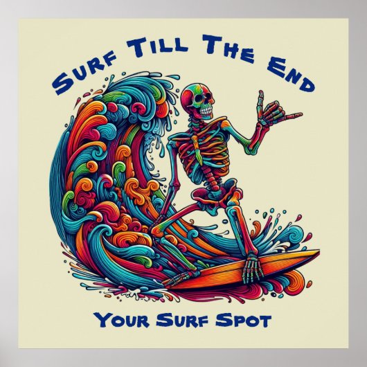 Kleurrijke Skeleton Surfer Poster (Voorkant)