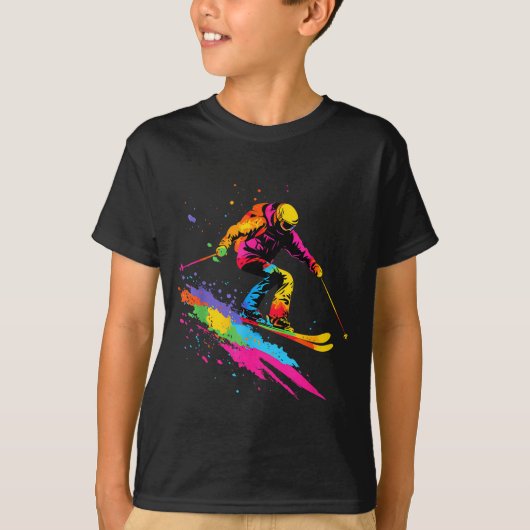 Kleurrijke skiski t-shirt (Voorkant)