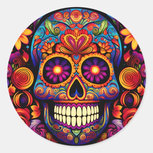 Kleurrijke Skull Art Sleutelhanger Sticker (Voorkant)