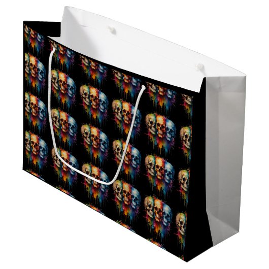Kleurrijke Skull Art Vibrant Skulls Groot Cadeauzakje (Voorkant Gekanteld)