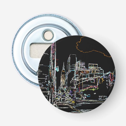 Kleurrijke skyline in Manhattan Button Flesopener (Voorkant)