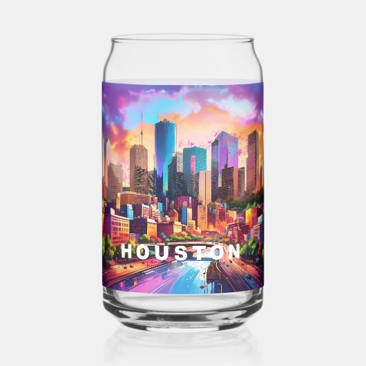 Kleurrijke skyline van Houston Blikvorm Glas (Voorkant)