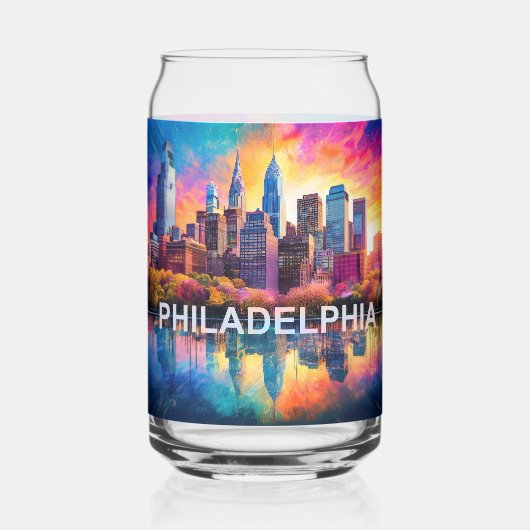 Kleurrijke skyline van Philadelphia Blikvorm Glas (Achterkant)