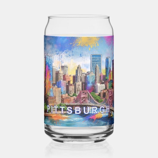 Kleurrijke skyline van Pittsburgh Blikvorm Glas (Voorkant)