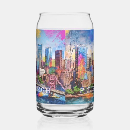 Kleurrijke skyline van Pittsburgh Blikvorm Glas (Links)