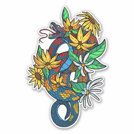 Kleurrijke slangen met bloemen sticker (Voorkant)