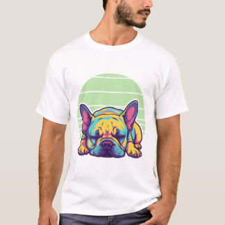 Kleurrijke slapende Franse Bulldog T-shirt