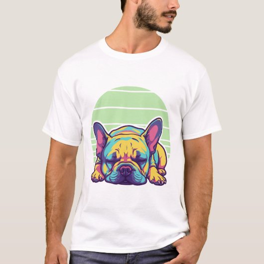 Kleurrijke slapende Franse Bulldog T-shirt (Voorkant)