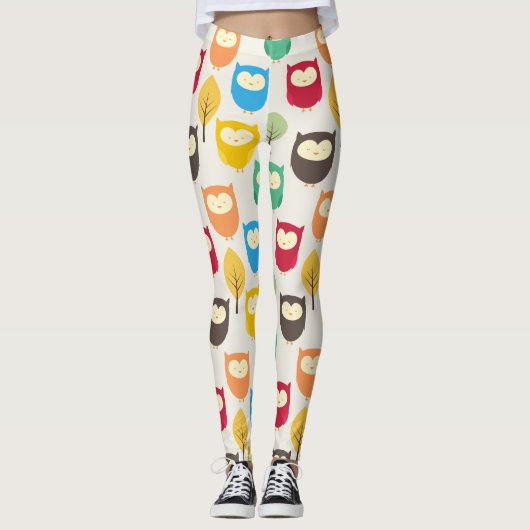 Kleurrijke slaperige uilen leggings (Voorkant)