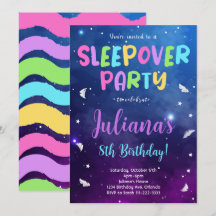 Kleurrijke Sleepover Party Verjaardagsuitnodiging