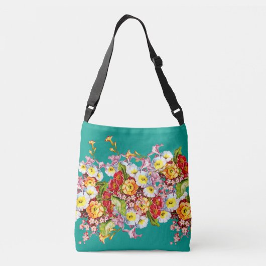 Kleurrijke sleutelbloemen Mooie bloem lente gepers Crossbody Tas (Achterkant)