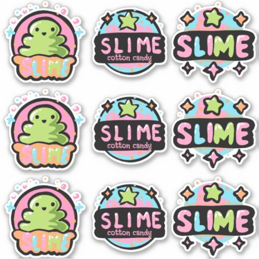 Kleurrijke slijm logo's sticker vel (Voorkant)