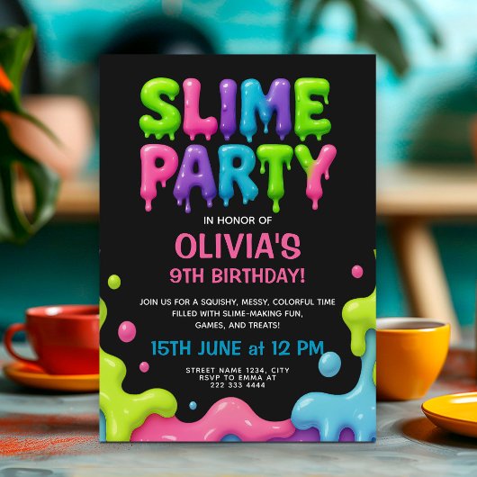 Kleurrijke Slime Party Verjaardag met Dripping Goo Kaart