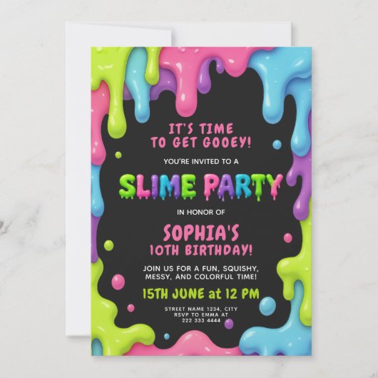 Kleurrijke Slime Party Verjaardag voor kinderen Kaart (Voorkant)