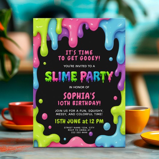 Kleurrijke Slime Party Verjaardag voor kinderen Kaart