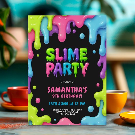 Kleurrijke Slime Party voor kinderen Kaart
