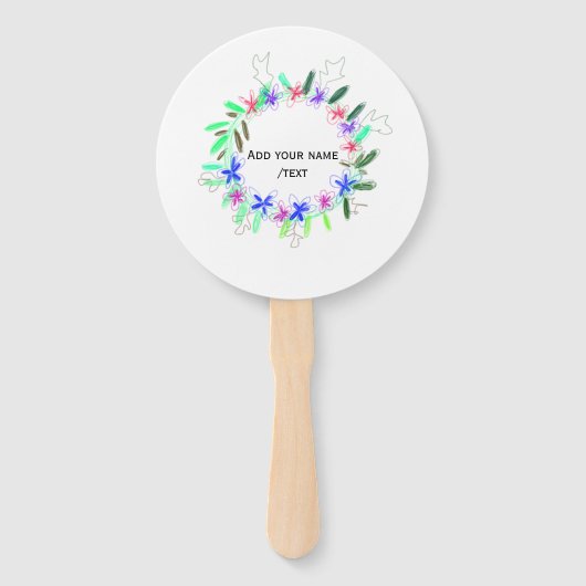 Kleurrijke slinger krans Kerstkaart Naam tekst Handwaaier (Voorkant)