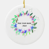 Kleurrijke slinger krans Kerstkaart Naam tekst Keramisch Ornament (Achterkant)