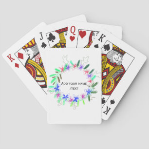 Kleurrijke slinger krans Kerstkaart Naam tekst Pokerkaarten