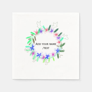 Kleurrijke slinger krans Kerstkaart Naam tekst Servet