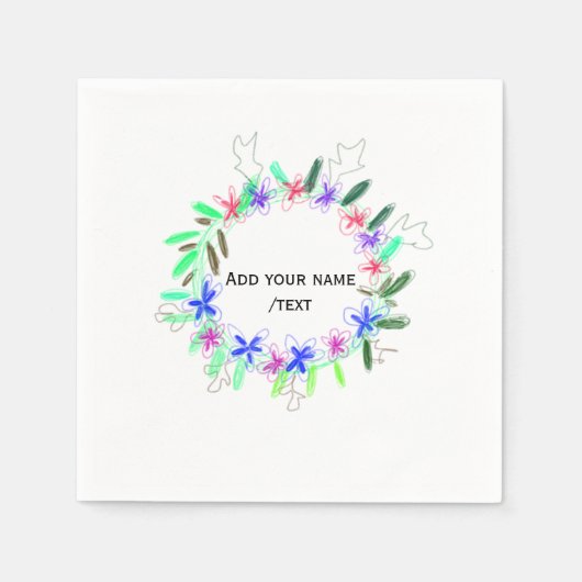 Kleurrijke slinger krans Kerstkaart Naam tekst Servet (Voorkant)