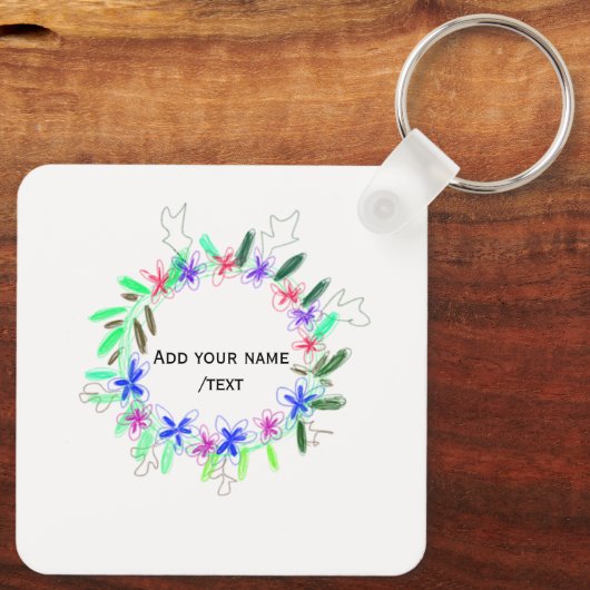 Kleurrijke slinger krans Kerstkaart Naam tekst Sleutelhanger (Achterkant)