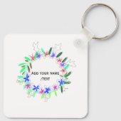Kleurrijke slinger krans Kerstkaart Naam tekst Sleutelhanger (Achterkant)