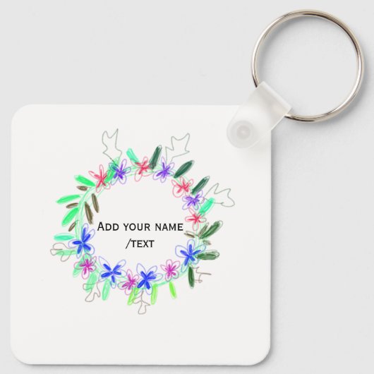 Kleurrijke slinger krans Kerstkaart Naam tekst Sleutelhanger (Achterkant)