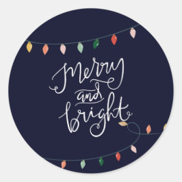 Kleurrijke slinger van lichtjes blauw Merry and Br Ronde Sticker