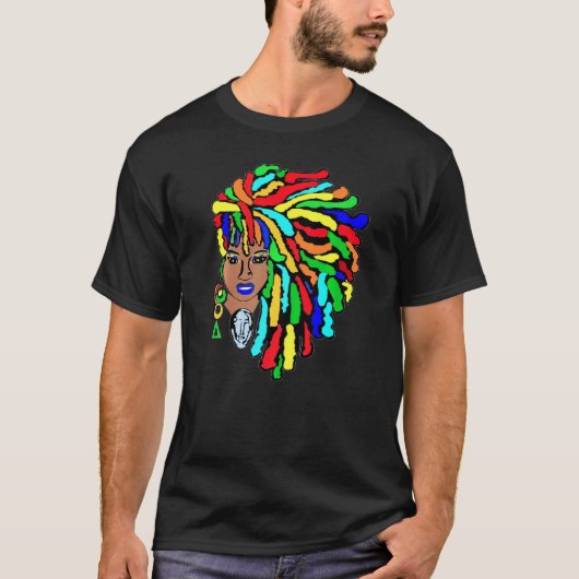 Kleurrijke sloten zijkant Afro Dreadlocks Natural  T-shirt (Voorkant)