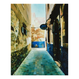 Kleurrijke smalle steegjes tussen oude gebouwen perfect poster