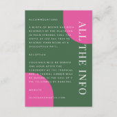 Kleurrijke Smaragd Groene en Roze Bruiloft Details Informatiekaartje (Voorkant)