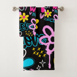 Kleurrijke Smiley Bloem Graffiti Patroon Baby Bijb Bad Handdoek