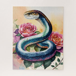 Kleurrijke Snake Floral Waterverf Art Legpuzzel