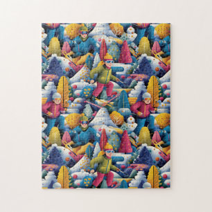 Kleurrijke Sneeuw Skiërs Collage Legpuzzel