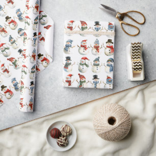 Kleurrijke Sneeuwman Kerstmis Cadeaupapier