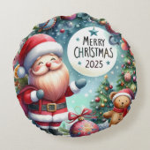 Kleurrijke Sneeuwman & Ornamenten Kerstkussen Rond Kussen (Achterkant)