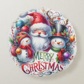 Kleurrijke Sneeuwman & Ornamenten Kerstkussen Rond Kussen (Achterkant)