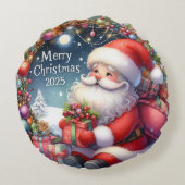 Kleurrijke Sneeuwman & Ornamenten Kerstkussen Rond Kussen (Achterkant)