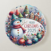 Kleurrijke Sneeuwman & Ornamenten Kerstkussen Rond Kussen (Achterkant)