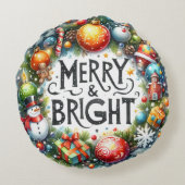 Kleurrijke Sneeuwman & Ornamenten Kerstkussen Rond Kussen (Achterkant)