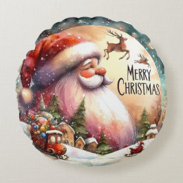 Kleurrijke Sneeuwman & Ornamenten Kerstkussen Rond Kussen