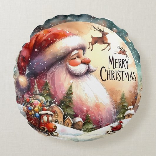 Kleurrijke Sneeuwman & Ornamenten Kerstkussen Rond Kussen (Voorkant)