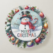 Kleurrijke Sneeuwman & Ornamenten Kerstkussen Rond Kussen (Achterkant)