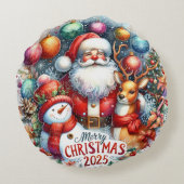 Kleurrijke Sneeuwman & Ornamenten Kerstkussen Rond Kussen (Achterkant)