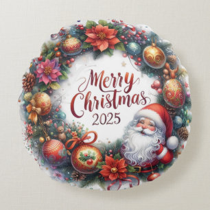 Kleurrijke Sneeuwman & Ornamenten Kerstkussen Rond Kussen