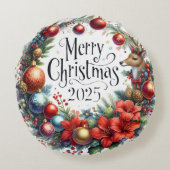 Kleurrijke Sneeuwman & Ornamenten Kerstkussen Rond Kussen (Achterkant)